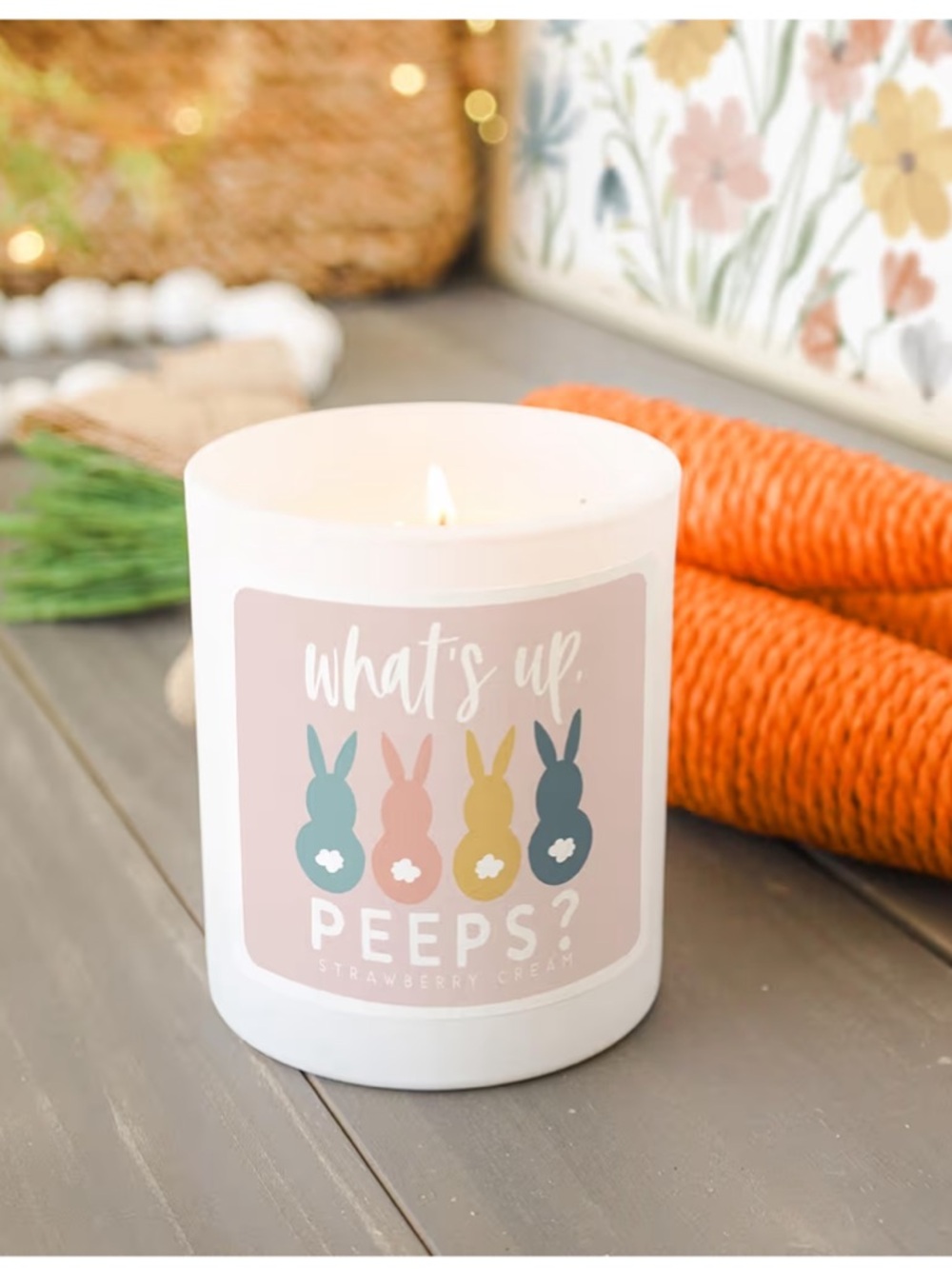 Simply Said, INC “What's Up Peeps?” Strawberry Cream  11 oz Soy Wax Candle NWT